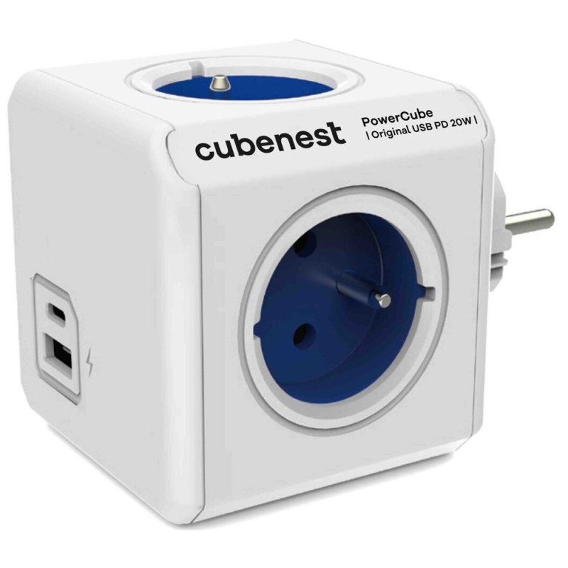 Cubenest - PowerCube, 0.1m, Original USB PD 20W, A+C, modrá, POWERCUBE, 4 zásuvky, USB A+C, Power Delivery 20W