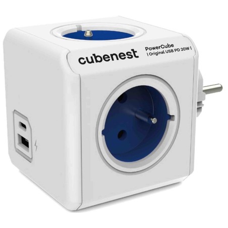 Cubenest - PowerCube, 0.1m, Original USB PD 20W, A+C, modrá, POWERCUBE, 4 zásuvky, USB A+C, Power Delivery 20W