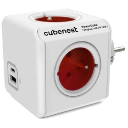 Cubenest - PowerCube, 0.1m, Original USB PD 20W, A+C, červená, POWERCUBE, 4 zásuvky, USB A+C, Power Delivery 20W