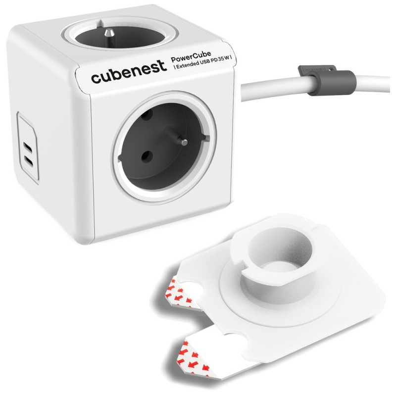 Cubenest - Powercube, 1.5m, Extended USB PD 35W, 2X C, šedá, POWERCUBE, 4 zásuvky, 2x USB C, Power Delivery 35 W