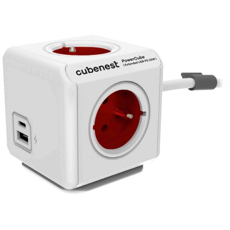 Cubenest - PowerCube, 1.5m, Extended USB PD 20W, A+C, červená, POWERCUBE, 4 zásuvky, USB A+C, Power Delivery 20W