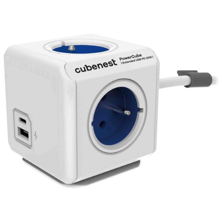 Cubenest - PowerCube, 1.5m, Extended USB PD 20W A+C, modrá, POWERCUBE, 4 zásuvky, USB A+C, Power Delivery 20W