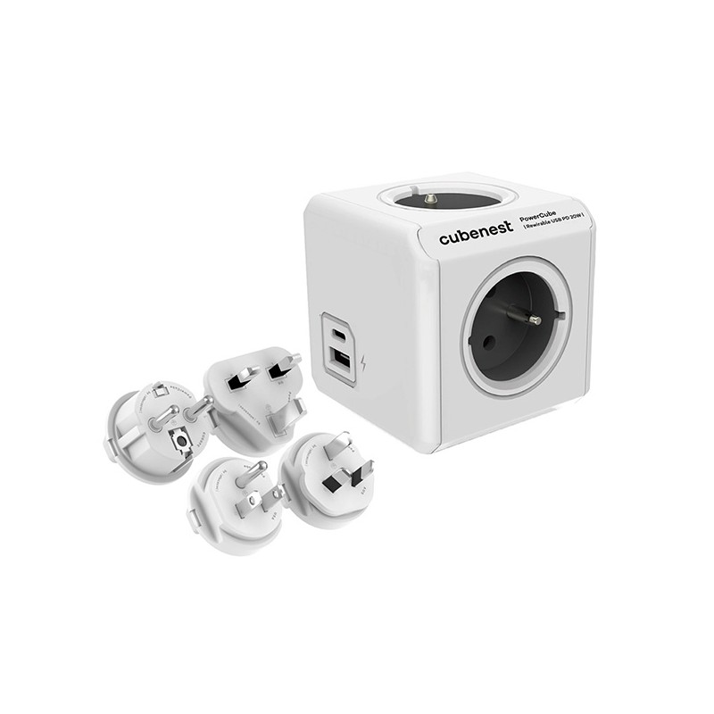 Cubenest - PowerCube, ReWirable USB PD 20W, A+C, šedá, POWERCUBE, 4x zásuvka USB C+A, Power Delivery 20W