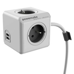 Síťový kabel 230V prodlužovací, CEE7 (vidlice) - POWERCUBE, 1.5m, EXTENDED USB, šedý, POWERCUBE, 2x USB port, 4 zásuvky, dětské