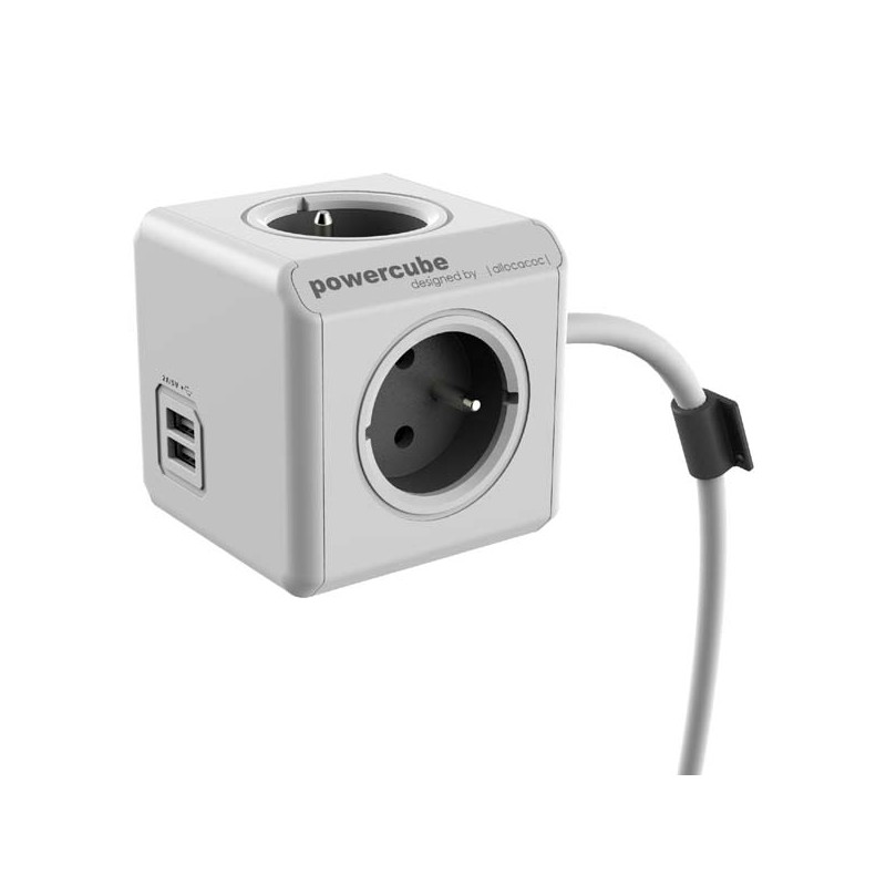 Síťový kabel 230V prodlužovací, CEE7 (vidlice) - POWERCUBE, 1.5m, EXTENDED USB, šedý, POWERCUBE, 2x USB port, 4 zásuvky, dětské