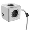 Síťový kabel 230V prodlužovací, CEE7 (vidlice) - POWERCUBE, 1.5m, EXTENDED USB, šedý, POWERCUBE, 2x USB port, 4 zásuvky, dětské