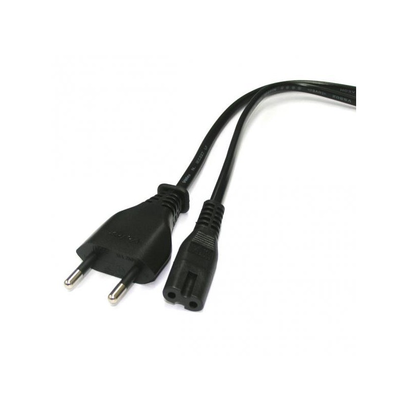 Síťový kabel 230V napájecí, CEE7/16 (eurozástrčka) - C7, 2m, VDE approved, černý, Logo, 2-pinová koncovka, DOPRODEJ