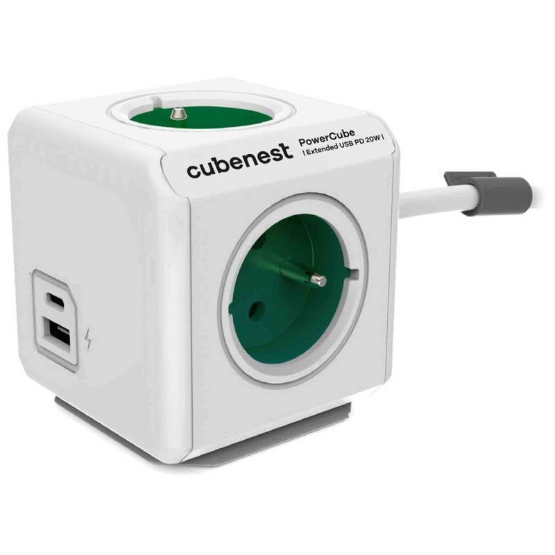 Cubenest - PowerCube, 1.5m, Extended USB PD20W, A+C, zelená, POWERCUBE, 4 zásuvky, USB A+C, Power Delivery 20W