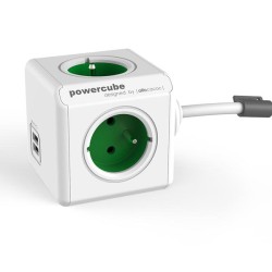 Síťový kabel 230V prodlužovací, CEE7 (vidlice) - POWERCUBE, 1.5m, EXTENDED USB, zelený, POWERCUBE, 4 zásuvky, 2xUSB port,dětská