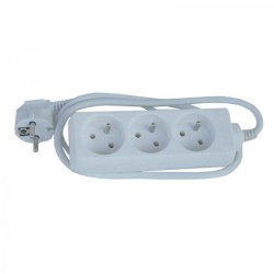 Síťový kabel 230V prodlužovací, CEE7 (vidlice) - zásuvka 3x, 3m, VDE approved, bílý, DOPRODEJ