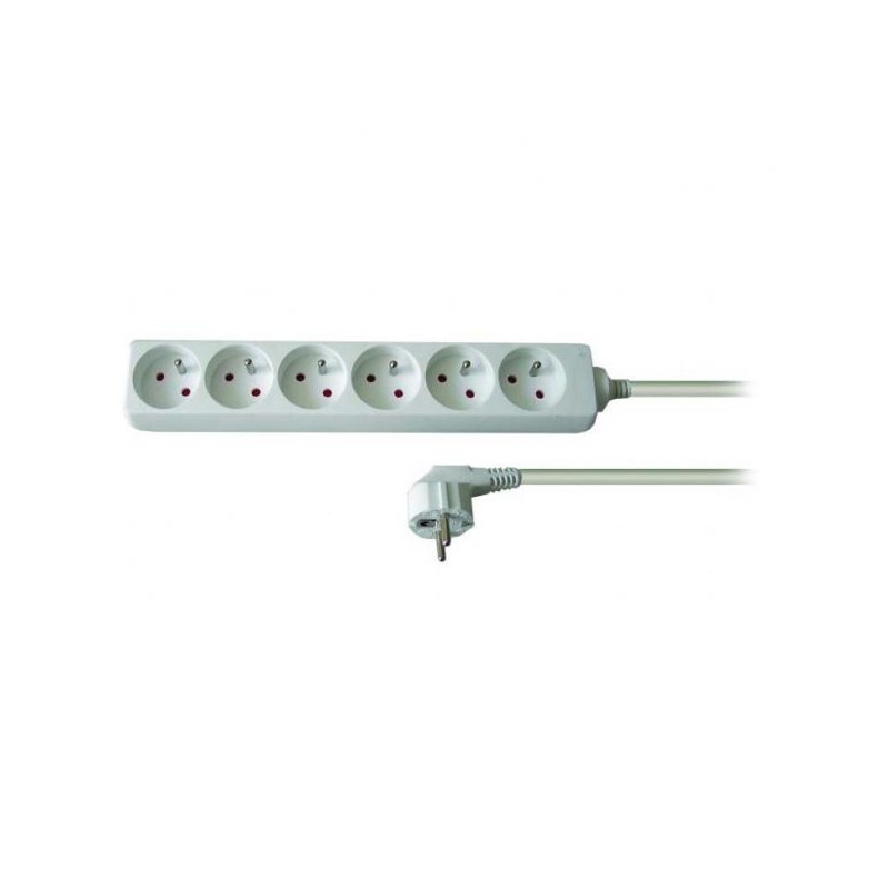 Síťový kabel 230V prodlužovací, CEE7 (vidlice) - zásuvka 6x, 2m, VDE approved, bílá