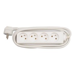 Síťový kabel 230V prodlužovací, CEE7 (vidlice) - zásuvka 4x, 3m, VDE approved, bílý, DOPRODEJ