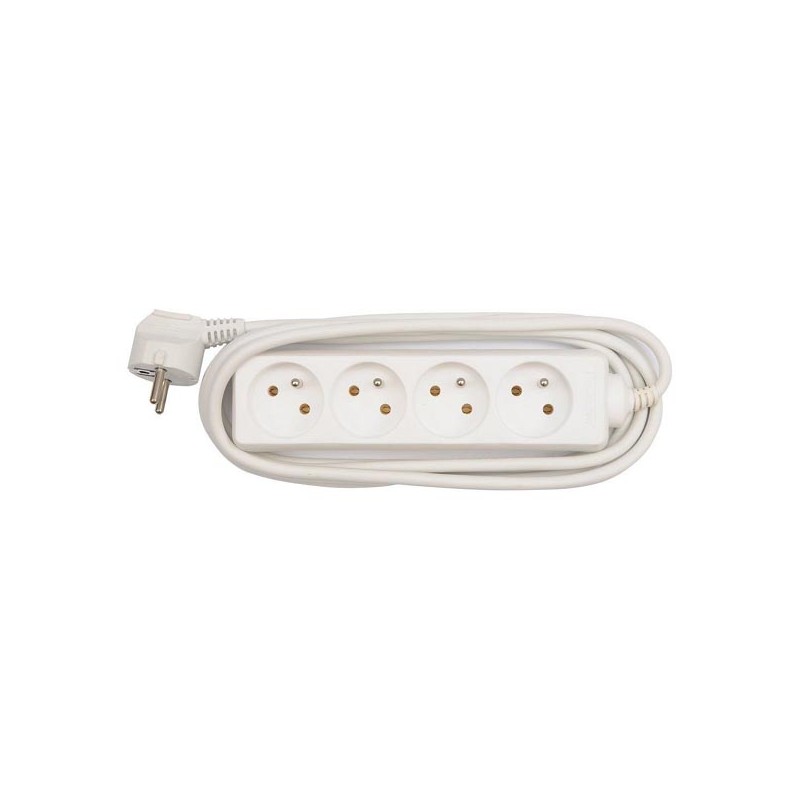 Síťový kabel 230V prodlužovací, CEE7 (vidlice) - zásuvka 4x, 3m, VDE approved, bílý, DOPRODEJ