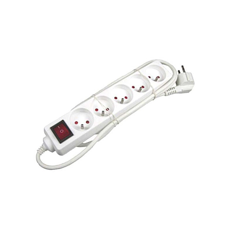 Síťový kabel 230V prodlužovací, CEE7 (vidlice) - zásuvka 5x, 10m, VDE approved, bílá, s vypínačem, DOPRODEJ