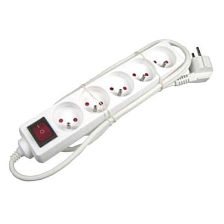 Síťový kabel 230V prodlužovací, CEE7 (vidlice) - zásuvka 5x, 10m, VDE approved, bílá, s vypínačem, DOPRODEJ