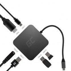 USB-C (3.0) hub 7-port, AK-61, šedý, Green Cell, 3xUSB 3.0, HDMI 4K (30Hz), Ethernet 1Gbps, USB-C