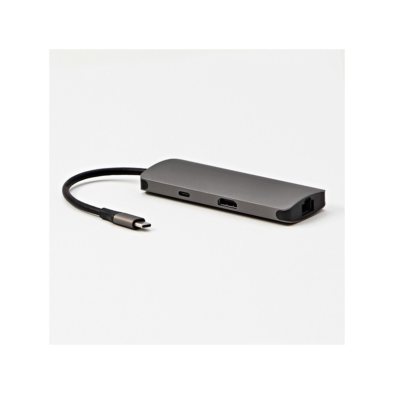 USB 3.1 Type-C Dokovací stanice šedá, All New, HDMI, RJ45, microSD, USB C (PD), 2x USB3.0