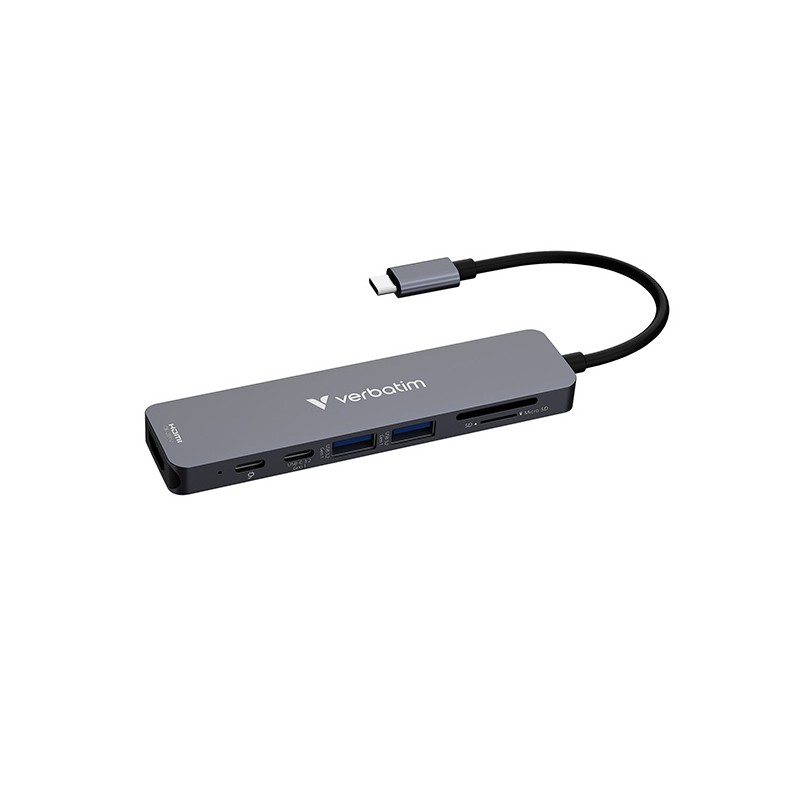 VERBATIM Dokovací stanice USB-C, 7v1, HDMI, USB-C PD, USB-C, 2xUSB 3.0, SD a microSD, šedá