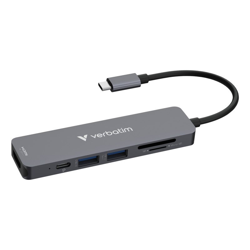 VERBATIM Dokovací stanice USB-C, 6v1, HDMI, USB-C PD, USB 3.0, USB 2.0, SD a microSD, šedá