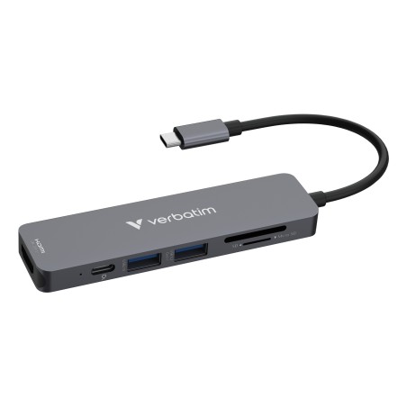 VERBATIM Dokovací stanice USB-C, 6v1, HDMI, USB-C PD, USB 3.0, USB 2.0, SD a microSD, šedá