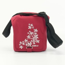 Taška polstrovaná s oddělitelnou přepážkou, polyester, červená, Flower, suchý zip, 17x18x10 s popruhem přes rameno, Logo