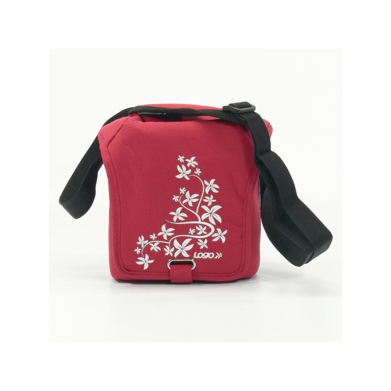 Taška polstrovaná s oddělitelnou přepážkou, polyester, červená, Flower, suchý zip, 17x18x10 s popruhem přes rameno, Logo