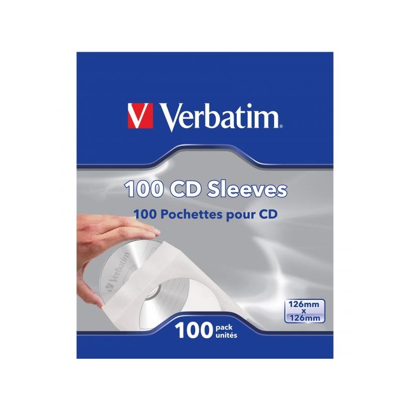 Papírová pouzdra na disky CD 1 KS CD, Papír, bílá, s okýnkem, Verbatim, po 100 ks