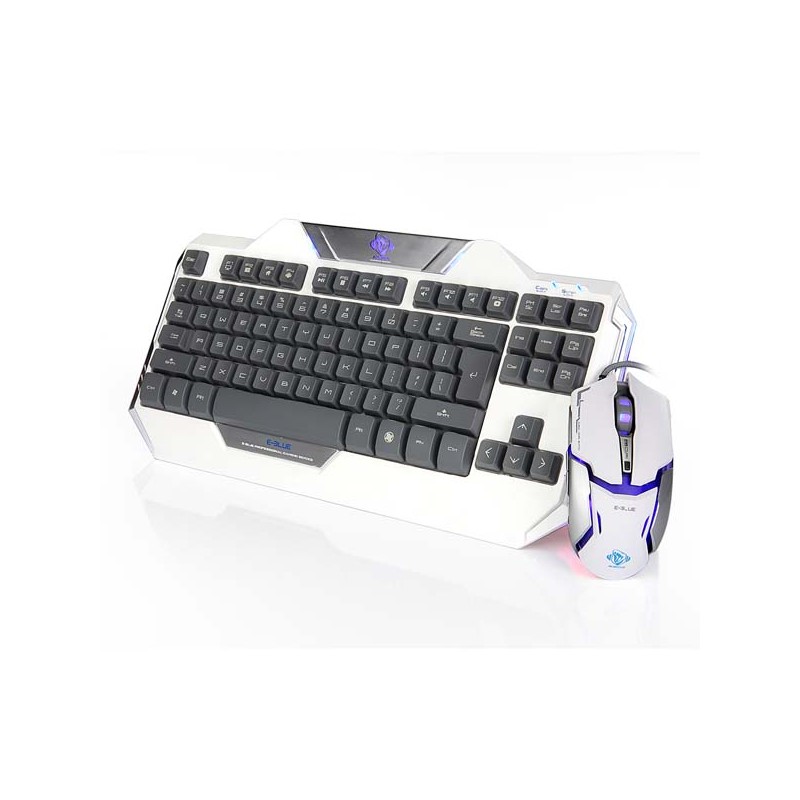 E-blue Auroza sada klávesnice drátová (USB) US, bílá s optickou herní myší, herní