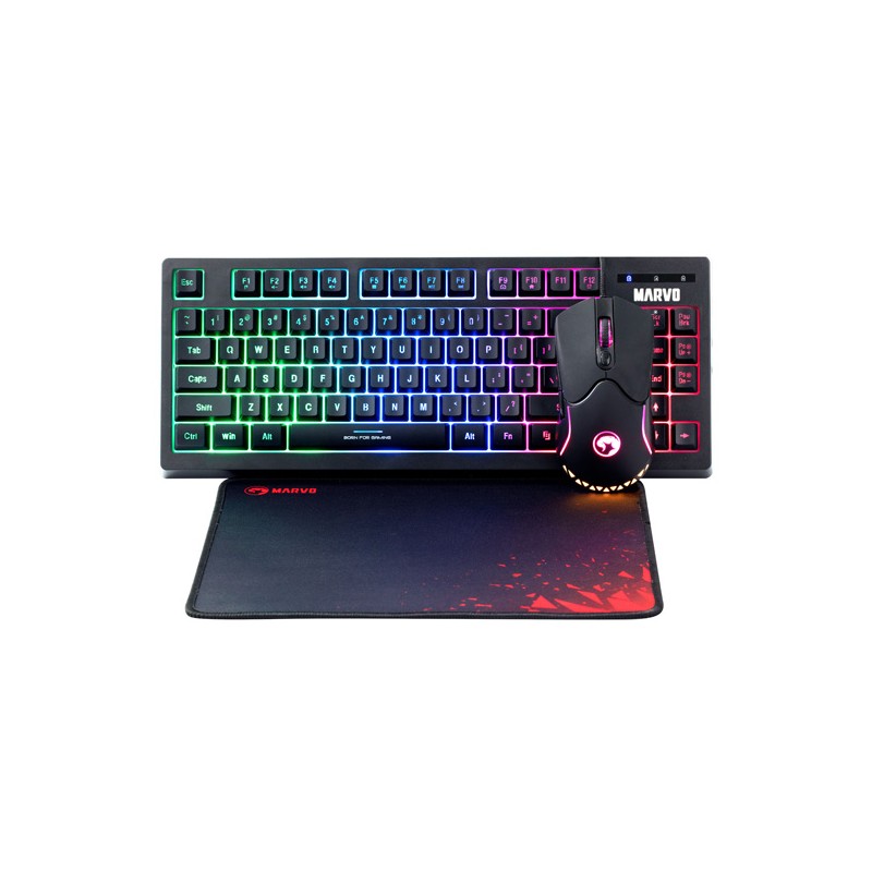 Marvo CM310 EN RGB sada klávesnice drátová (USB) US, černá s herní myší a podložkou, herní, membránová typ podsvícená
