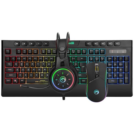 Marvo CM305 RGB sada klávesnice drátová (USB) CZ/SK, černá s herní myší a sluchátky, herní, membránová typ RGB podsvícená