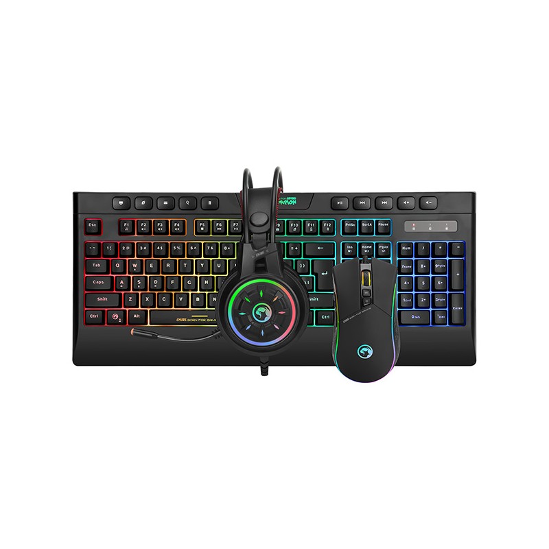Marvo CM305 RGB sada klávesnice drátová (USB) US, černá s herní myší a sluchátky, herní, membránová typ RGB podsvícená
