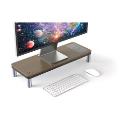 Powerton ERGO DOKY Podstavec pod monitor s dokovací stanicí a bezdrátovou nabíj, šedý + tmavý dřevodekor, ergo