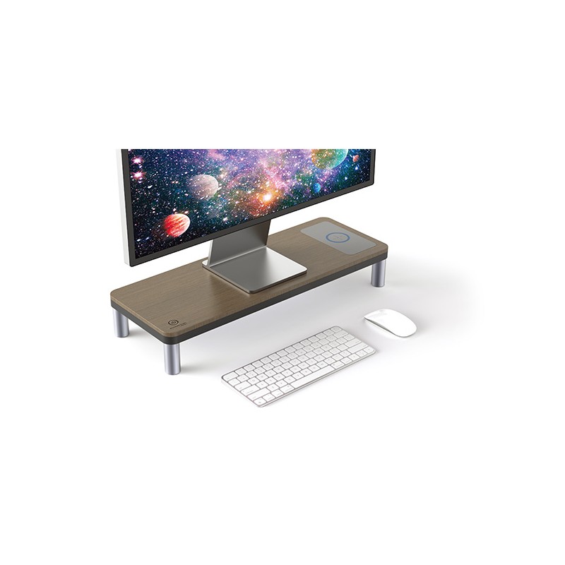 Powerton ERGO DOKY Podstavec pod monitor s dokovací stanicí a bezdrátovou nabíj, šedý + tmavý dřevodekor, ergo