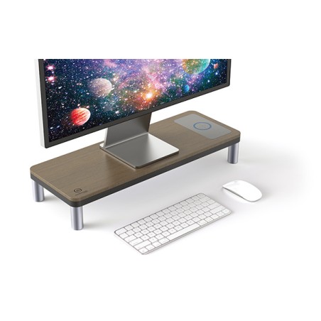 Powerton ERGO DOKY Podstavec pod monitor s dokovací stanicí a bezdrátovou nabíj, šedý + tmavý dřevodekor, ergo