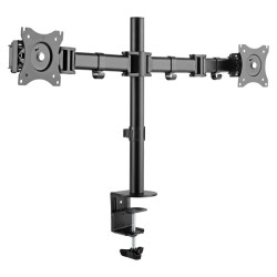ULTRADESK SKELETON Double Polohovatelný držák pro 2 monitory, černý, 16KG, svorka a průchodka stolu, 17"-30", 75x75/100x100