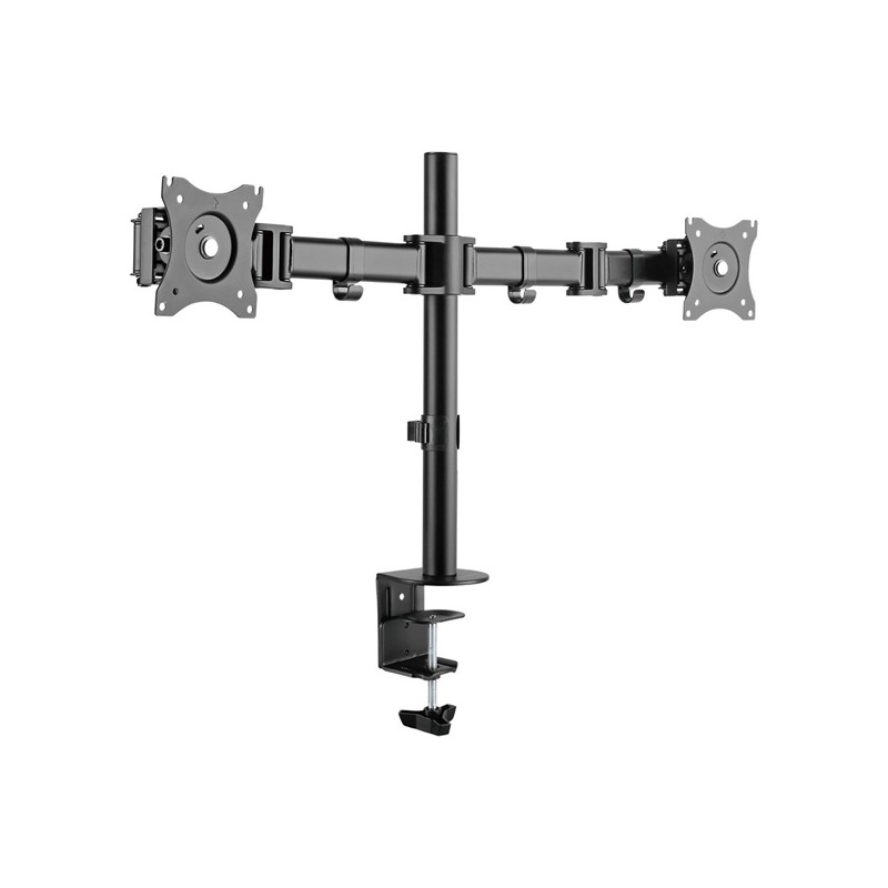 ULTRADESK SKELETON Double Polohovatelný držák pro 2 monitory, černý, 16KG, svorka a průchodka stolu, 17"-30", 75x75/100x100