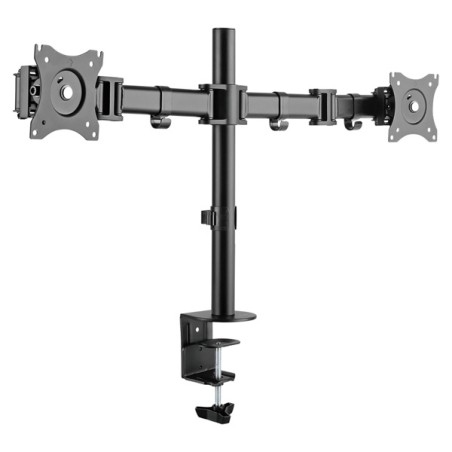 ULTRADESK SKELETON Double Polohovatelný držák pro 2 monitory, černý, 16KG, svorka a průchodka stolu, 17"-30", 75x75/100x100
