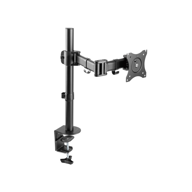 ULTRADESK SKELETON Single Polohovatelný držák pro monitor, černý, 2-9KG, svorka a průchodka stolu, 17"-30", 75x75/100x100