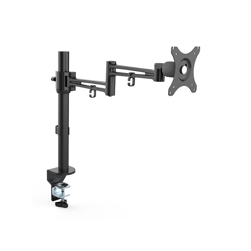 Polohovatelný držák pro monitor, černý, 10KG, svorka, 17"-30", otočný, 75x75/100x100