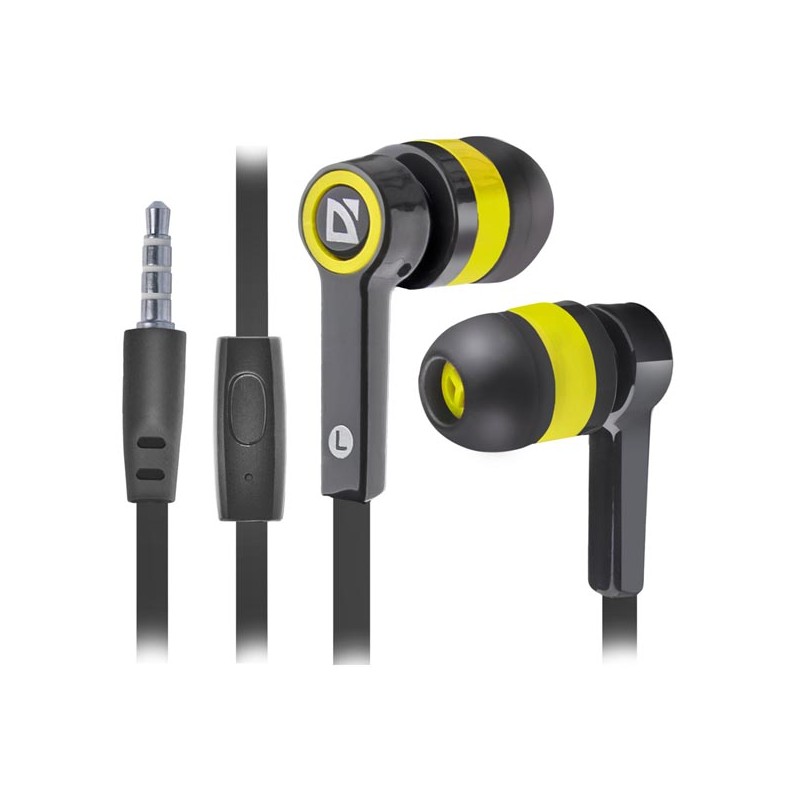 Defender Pulse 420 sluchátka s mikrofonem, drátová, černo-žlutá, špuntová, 3.5 mm jack