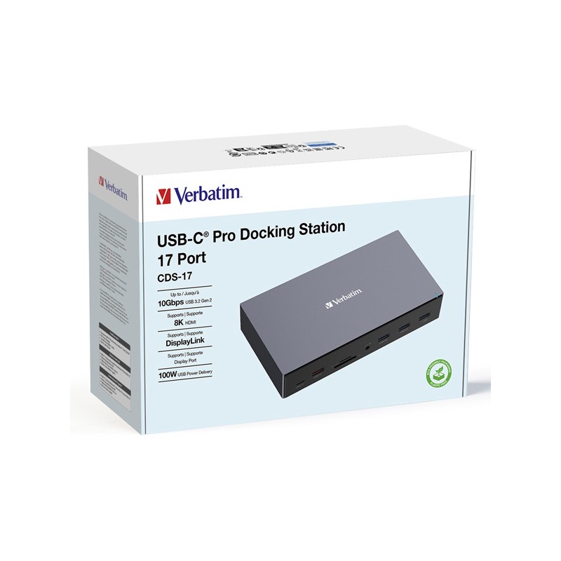 Dokovací stanice Verbatim, USB-C Pro, 17-port, HDMI, RJ45, microSD, USB-A 3.2, šedá