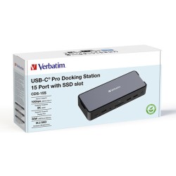 Dokovací stanice Verbatim, USB-C Pro, 15-port, 2x HDMI, RJ45, microSD, USB-A 3.1, USB-C 3.1, šedá 32173