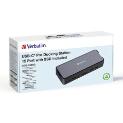 Dokovací stanice Verbatim, USB-C Pro, 15-port, 2x HDMI, RJ45, microSD, USB-A 3.1, USB-C 3.1, šedá 32174