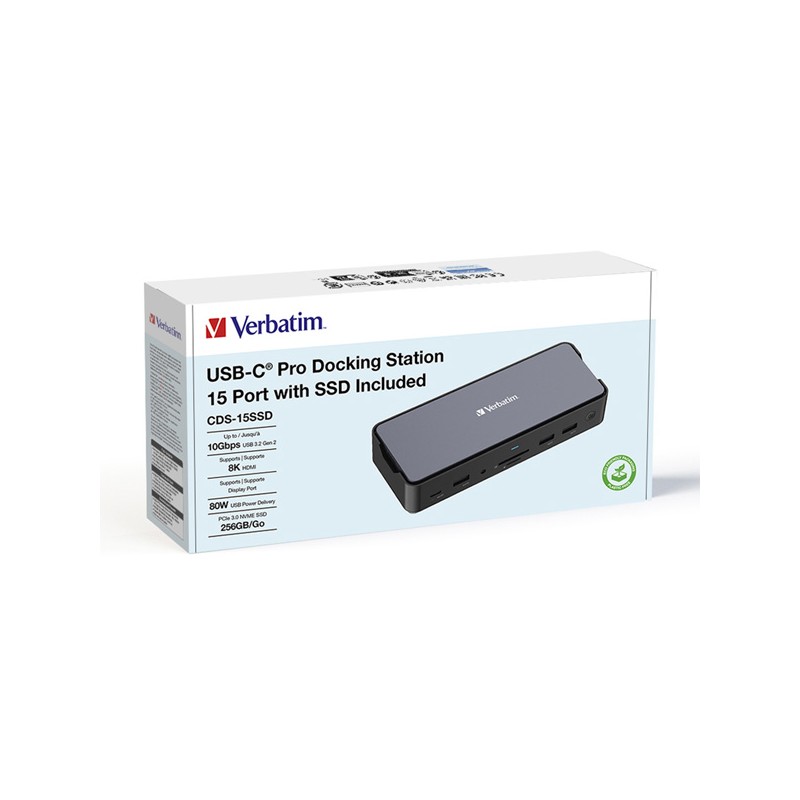 Dokovací stanice Verbatim, USB-C Pro, 15-port, 2x HDMI, RJ45, microSD, USB-A 3.1, USB-C 3.1, šedá 32174