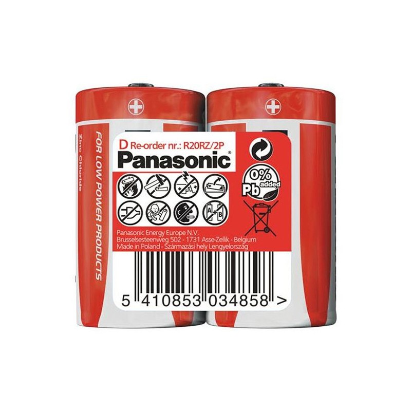 PANASONIC Zinkouhlíkové baterie Red Zinc R20RZ/2P D 1,5V (shrink 2ks)