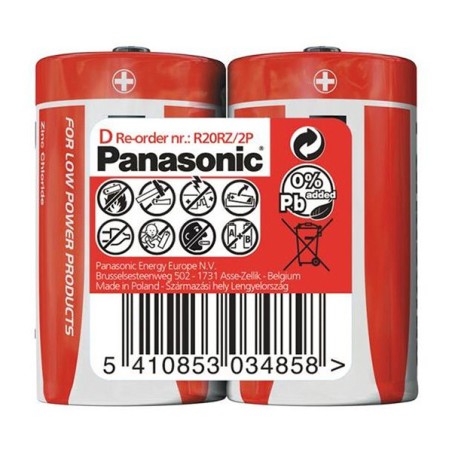 PANASONIC Zinkouhlíkové baterie Red Zinc R20RZ/2P D 1,5V (shrink 2ks)