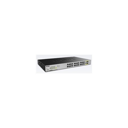 D-Link DGS-1026MP 26-Port Gigabit PoE Switch, 24x gigabit PoE RJ45, 2x gigabit RJ45/SFP, PoE budget 370W