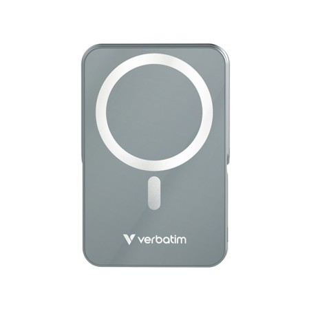 Verbatim power banka s bezdrátovým nabíjením 5V, nabíjení telefonu, 32268, 10 000mAh, magnetické připevnění, Šedá