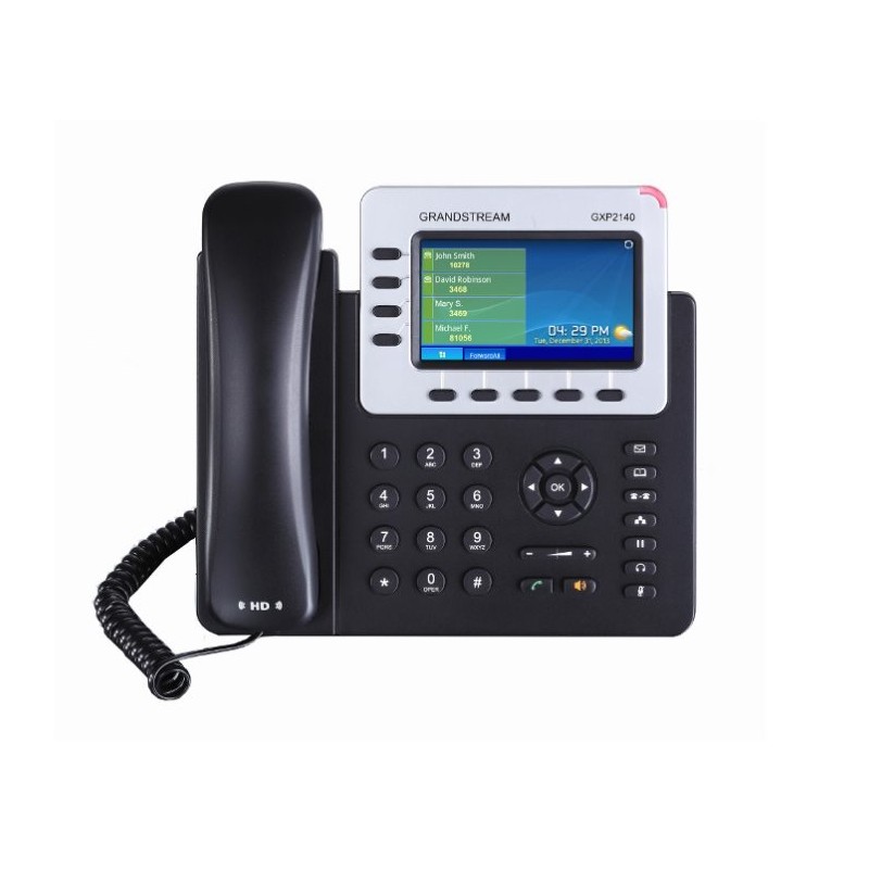 Grandstream GXP2140, 4,3" TFT bar. displej, 4 SIP účty, 4 prog. tl., BT, dual Gbit port, PoE