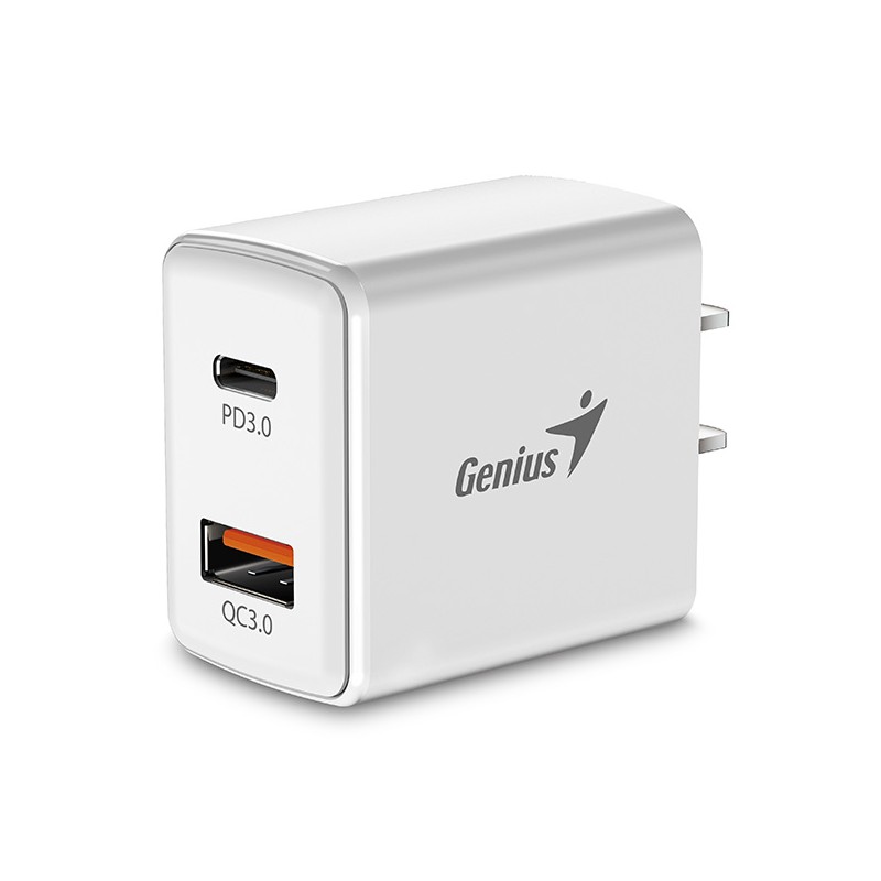 GENIUS nabíječka PD-20AC, 20W, rychlé nabíjení, USB-C PD3.0, USB-A QC3.0, bílá